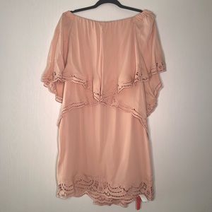 VERONICA OFF-THE-SHOULDER SILK POPOVER DRESS IN ROSEWATER size medium